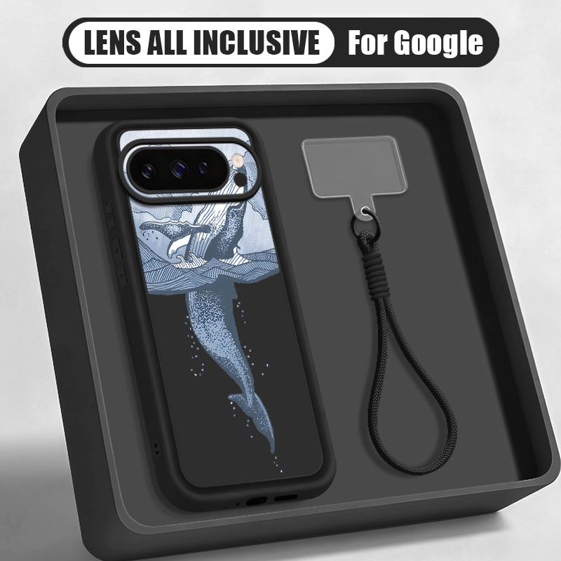 Google Pixel 9 - ザトウクジラ柄リストストラップ付きランヤードケース Google Pixel 10 9 8