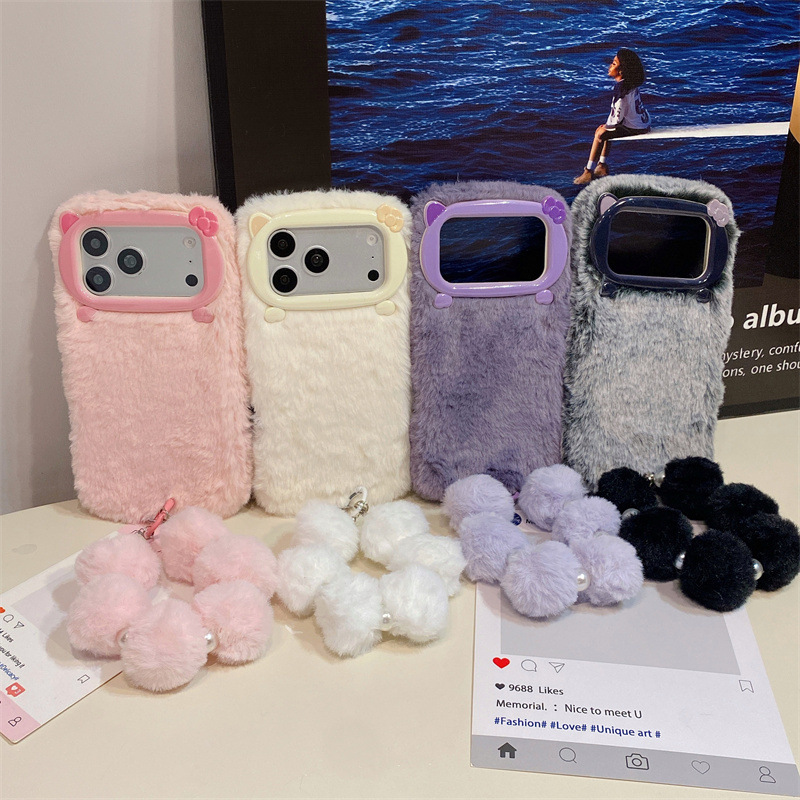 高級感のある無地のファー素材のプラッシュフォンケース iPh - Apple Iphone 15 のレビューと価格